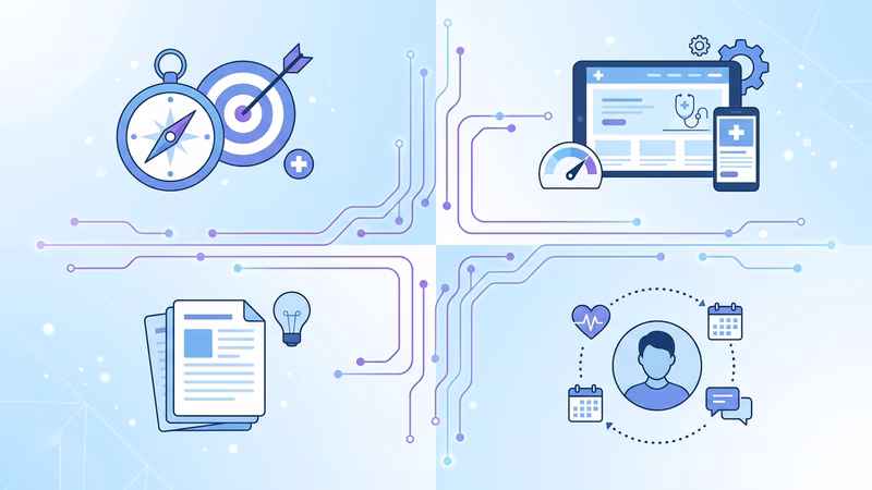 Quadro visual com os 4 elementos: nicho/posicionamento, site otimizado, conteúdo relevante e experiência digital persona